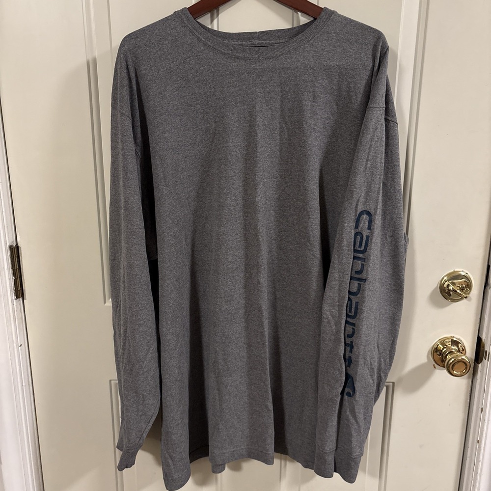 Carhartt Loose Fit Long Sleeve T Shirt Gray Graphic‎ Logo Workwear Mens Sz 2XL